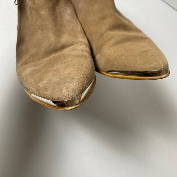 Aldo Size 8 Suede Leather Ankle Boot Made Spain Taupe Brown Booties Neutral Fall - Picture 7 of 16